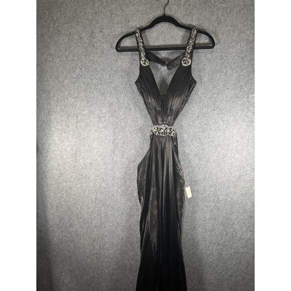 ASPED Dress Women 4 Black‎ Satin Maxi Jeweled Prom Hoco Formal Jeweled Y2K VTG - Picture 1 of 12